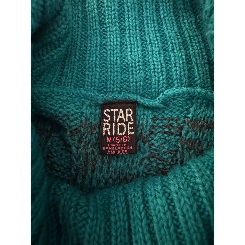 Y2K Star Ride Girls Teal Grey Striped Cable Knit Sweater Dress & Leggings Sz 5/6 - Picture 5 of 5
